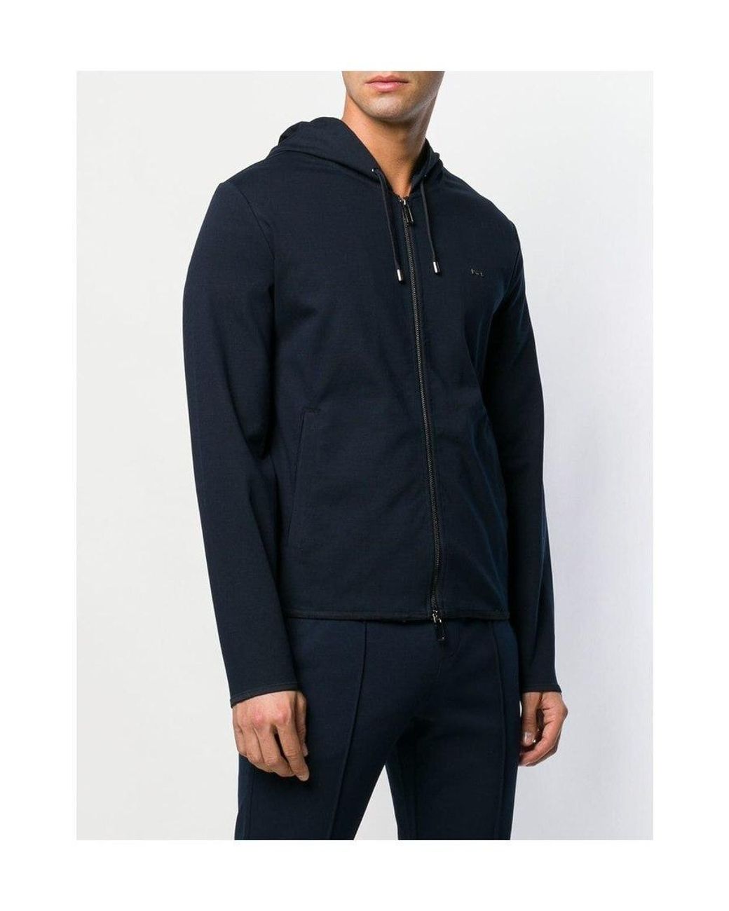 Emporio Armani Blue Zipper Hooded Jacket for men