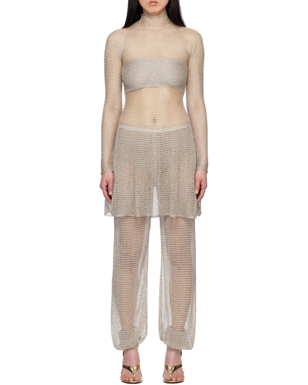 Alaïa Gray Alaïa Mesh Knit Short Dress