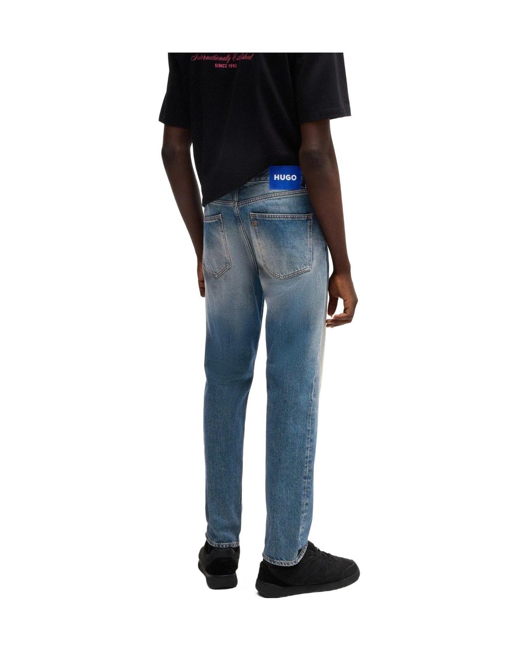 Boss Blue Washed Tapered Jeans for men