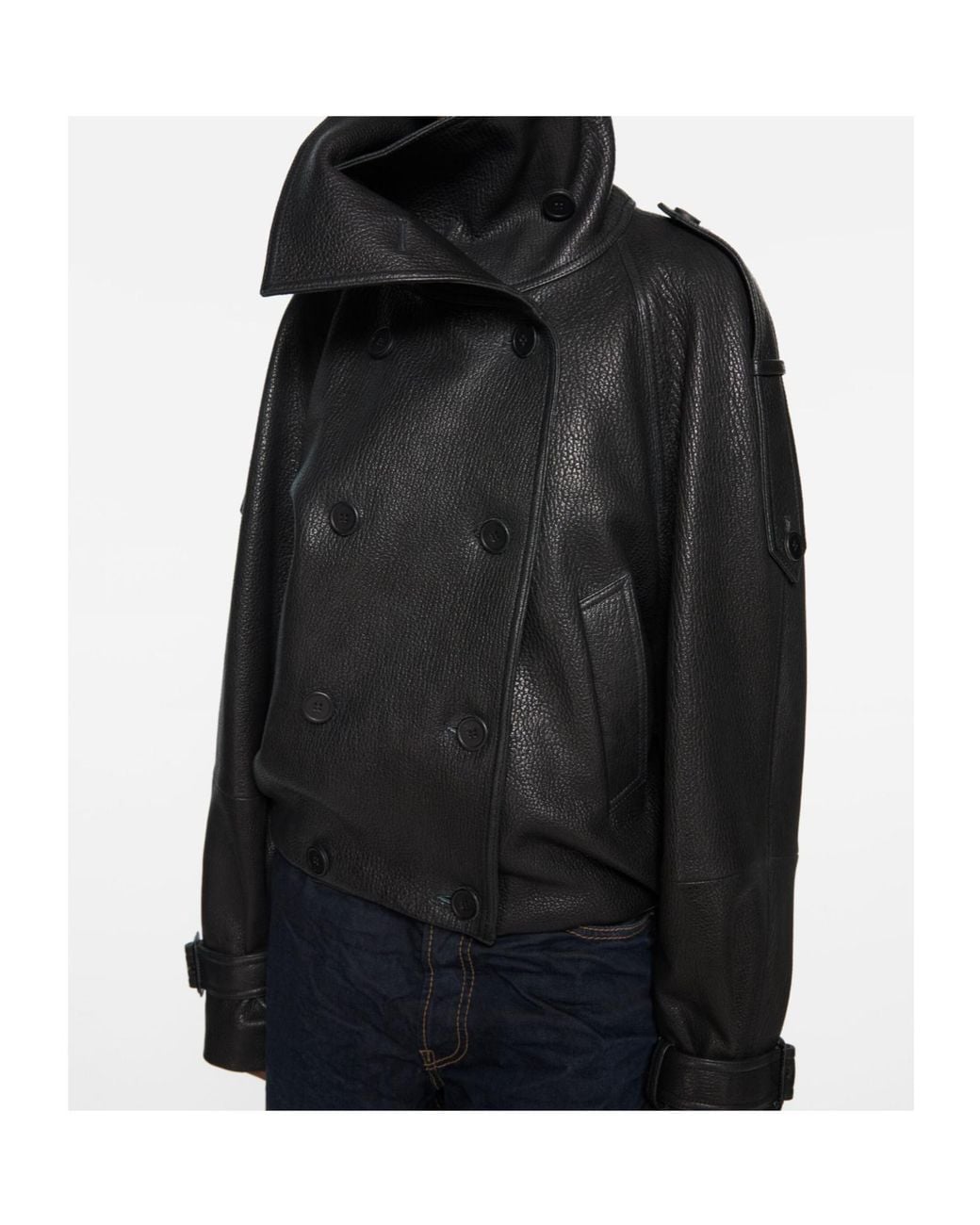 Acne Black Double Breasted Leather Jacket
