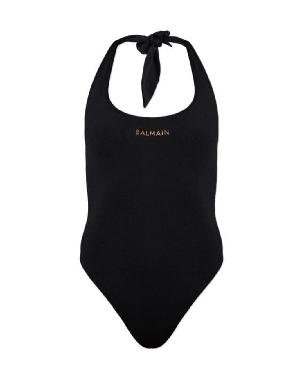 Balmain Black Logo Halterneck One-Piece Swimsuit