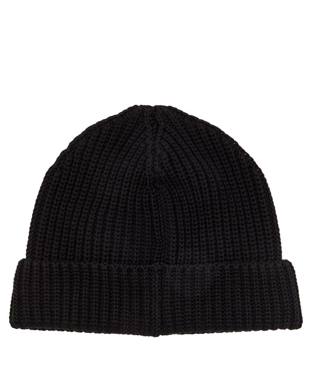 Moncler Black Coarse Ribbed Knitted Cold-Weather Cap for men