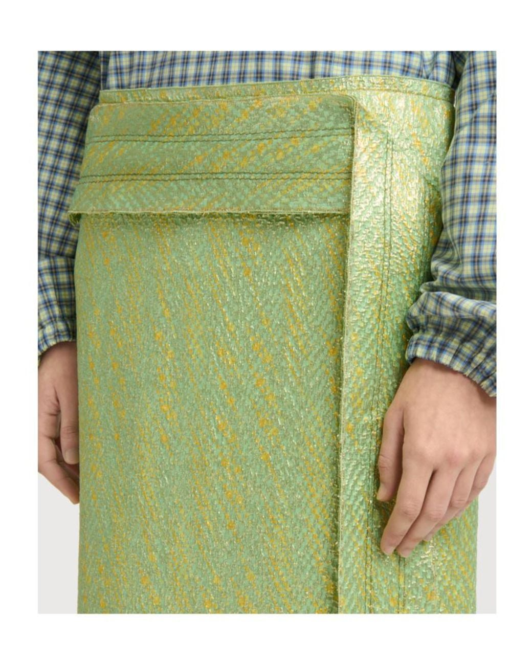 Marni Green Panel Detailed Cloqué Midi Skirt