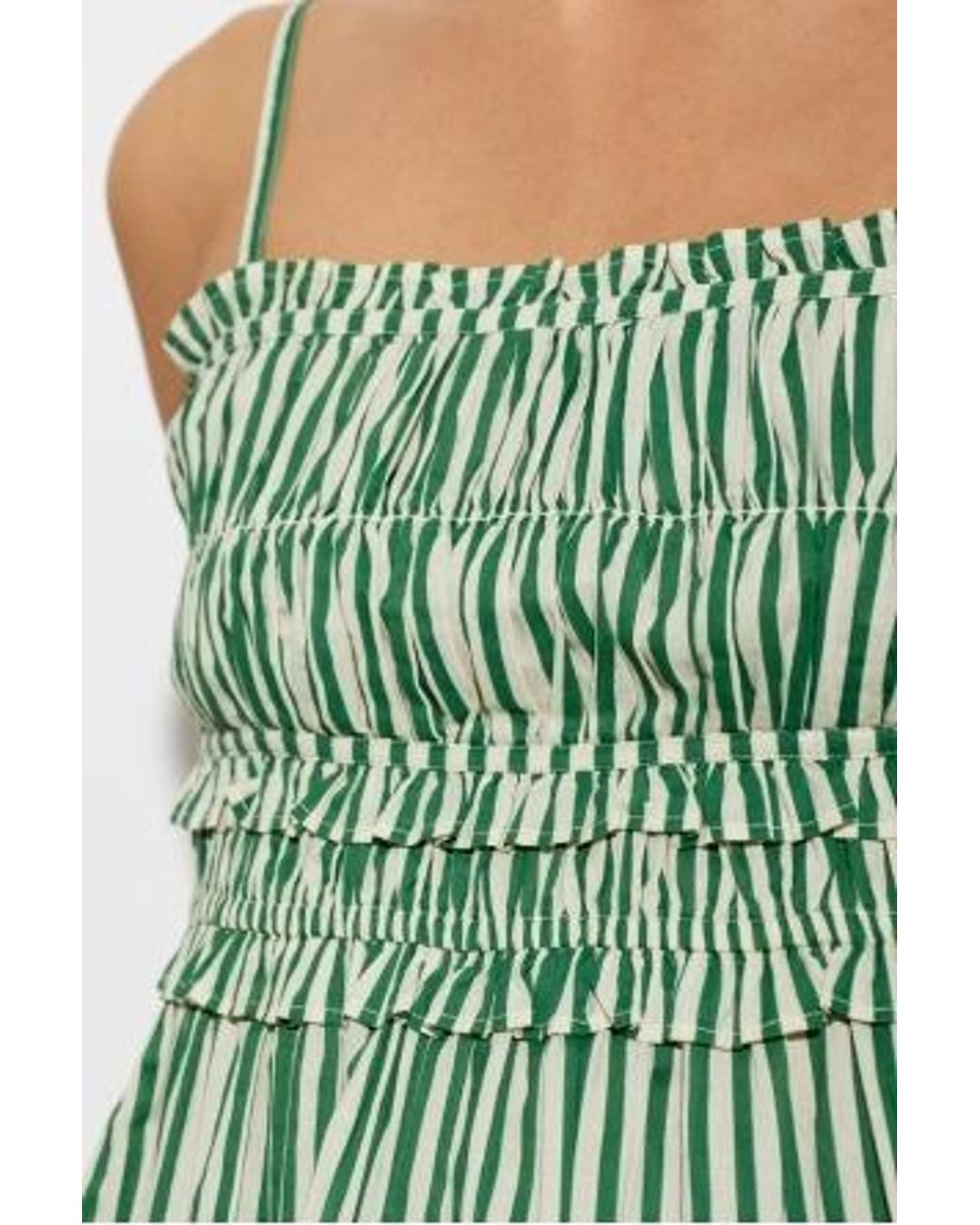 AllSaints Green Kali Smocked Striped Top