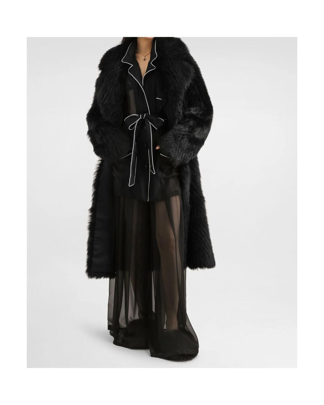 Dolce & Gabbana Black Vanity Belted Sheer Shirt