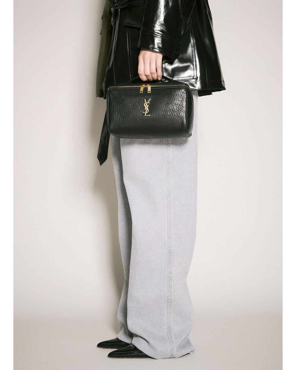Saint Laurent Black Logo-Plaque Wash Bag