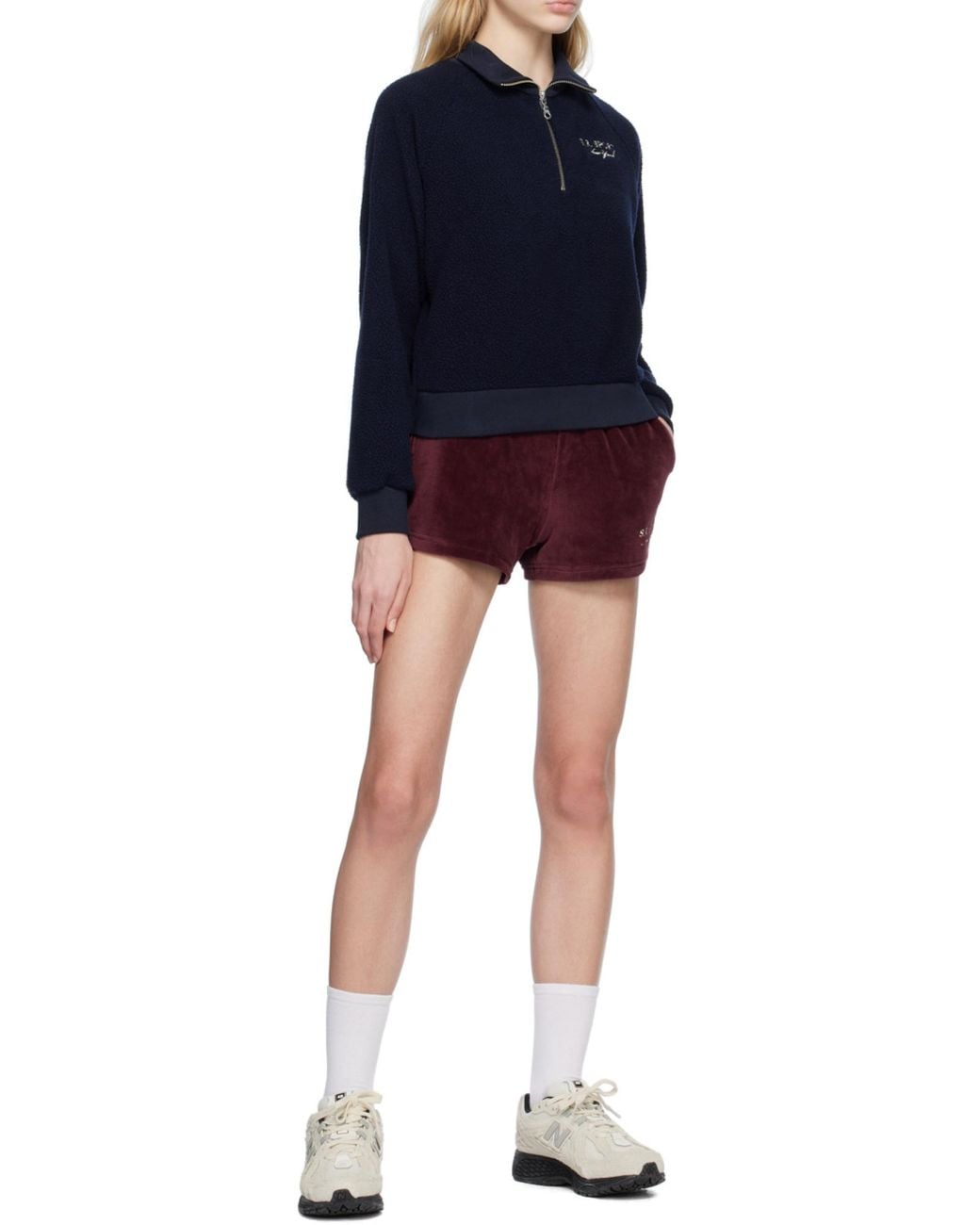 Sporty & Rich Blue Half-Zip Fleece Sweatshirt
