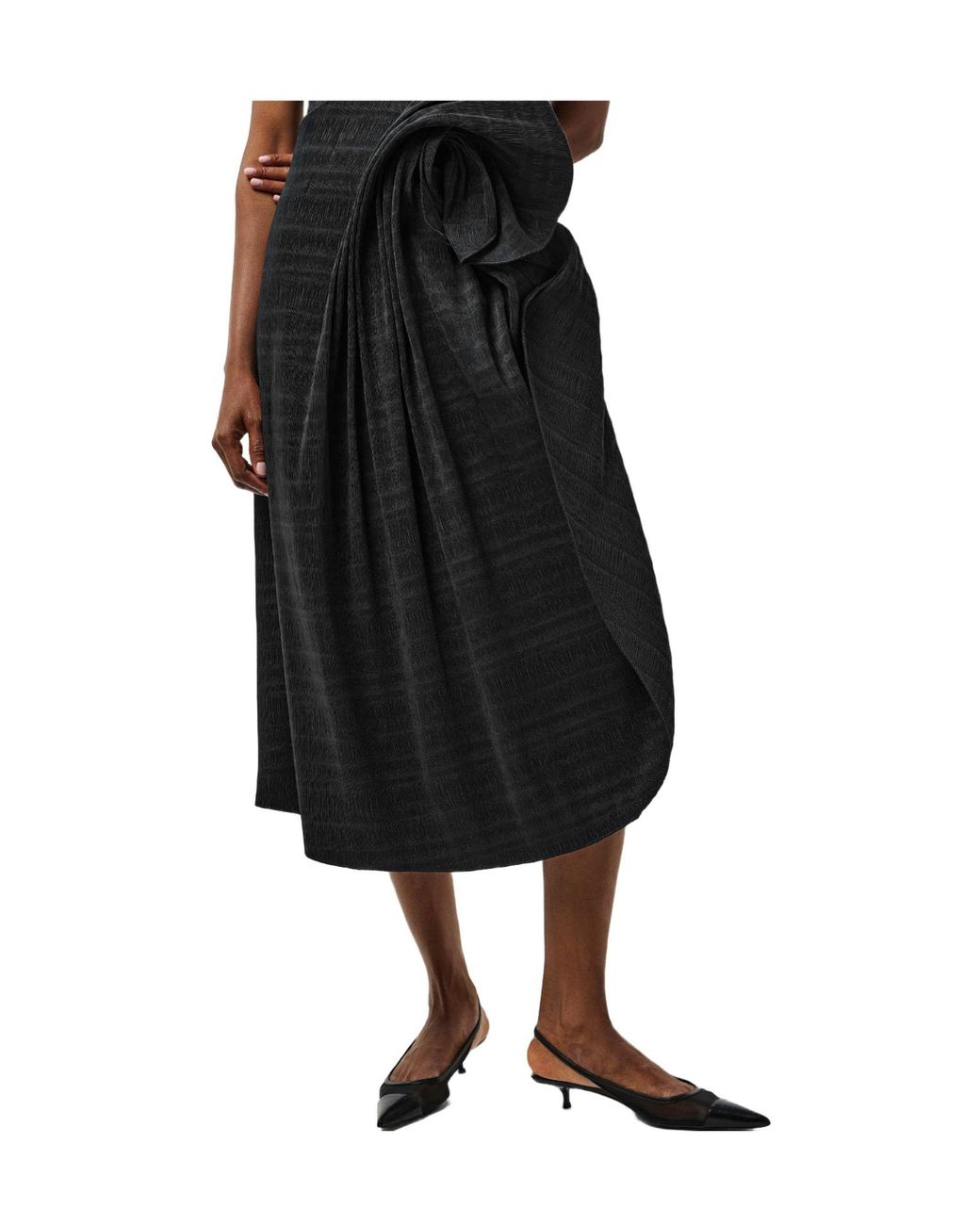 Magda Butrym Black Textured Fringe Midi Skirt
