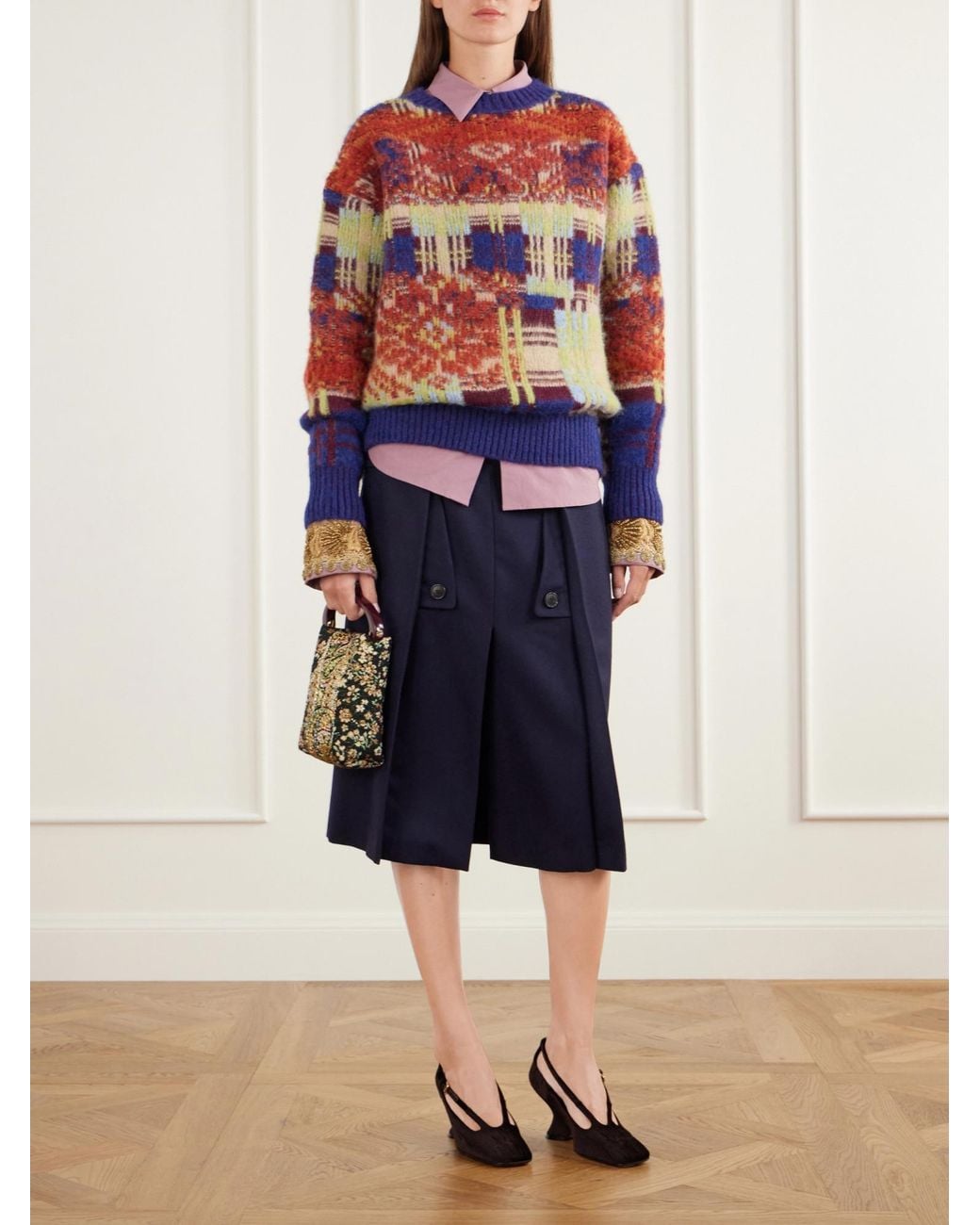 Dries Van Noten Blue Wool Midi Skirt