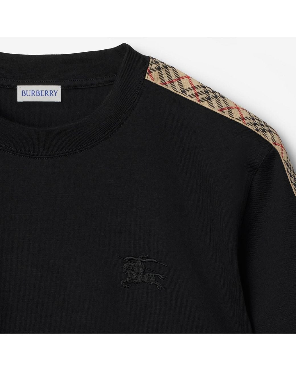 Burberry Black Apos;S Check-Trim Cotton T-Shirt for men