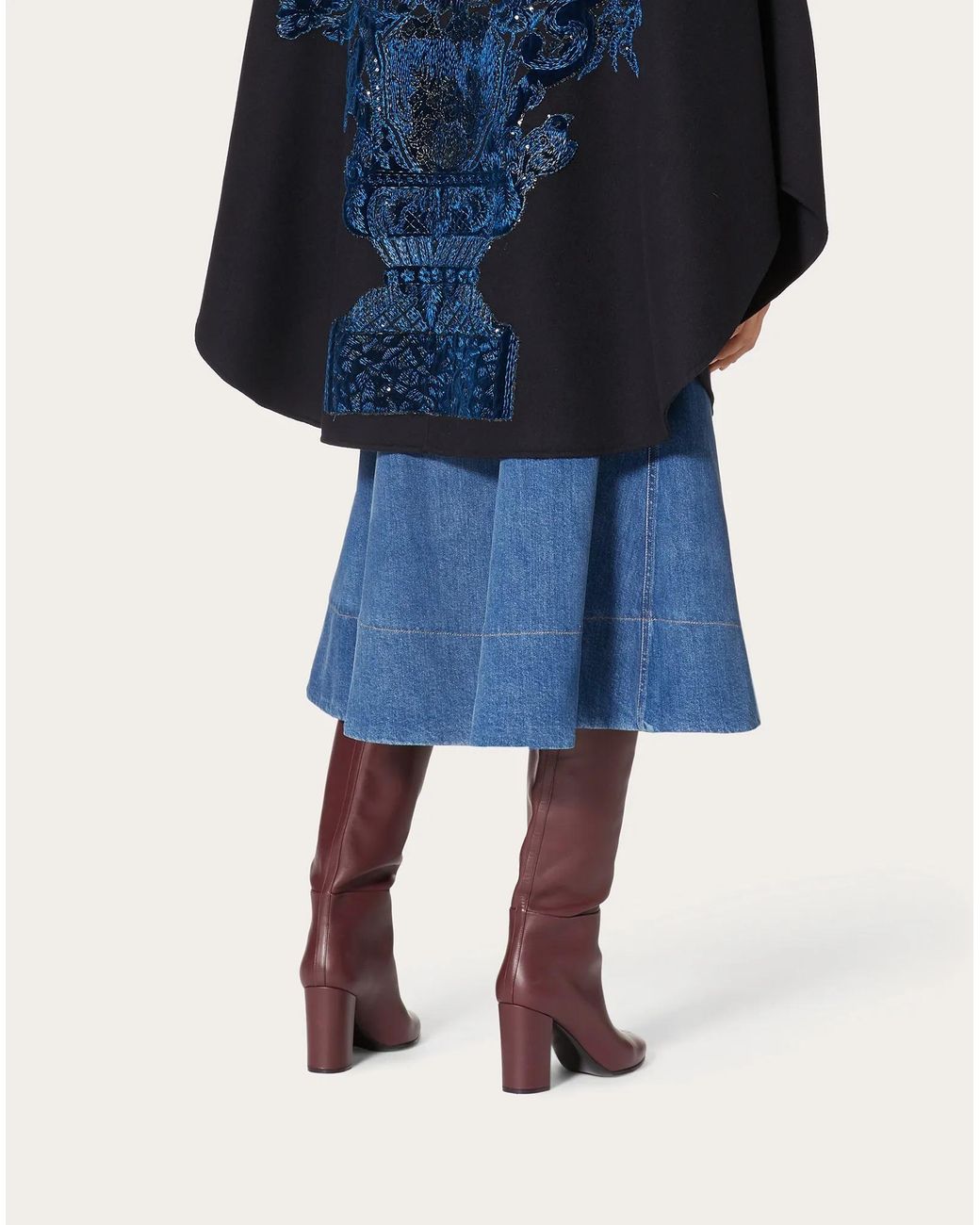 Valentino Blue Braided-Waist Denim Midi Skirt