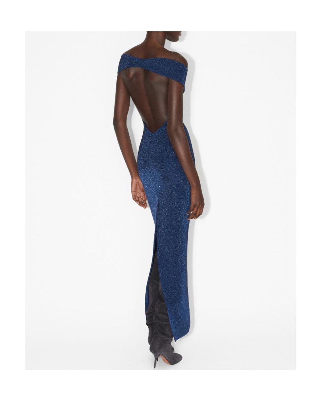 Alaïa Blue Alaïa Off-Shoulder Open Back Maxi Dress