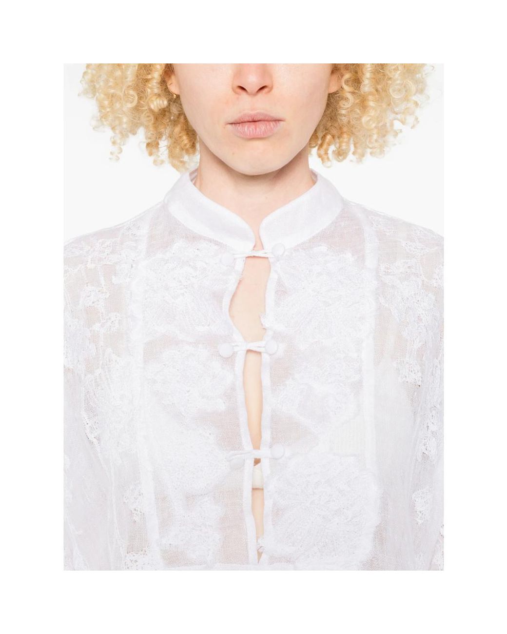 Ermanno Scervino White Embroidered Sheer Panel Top