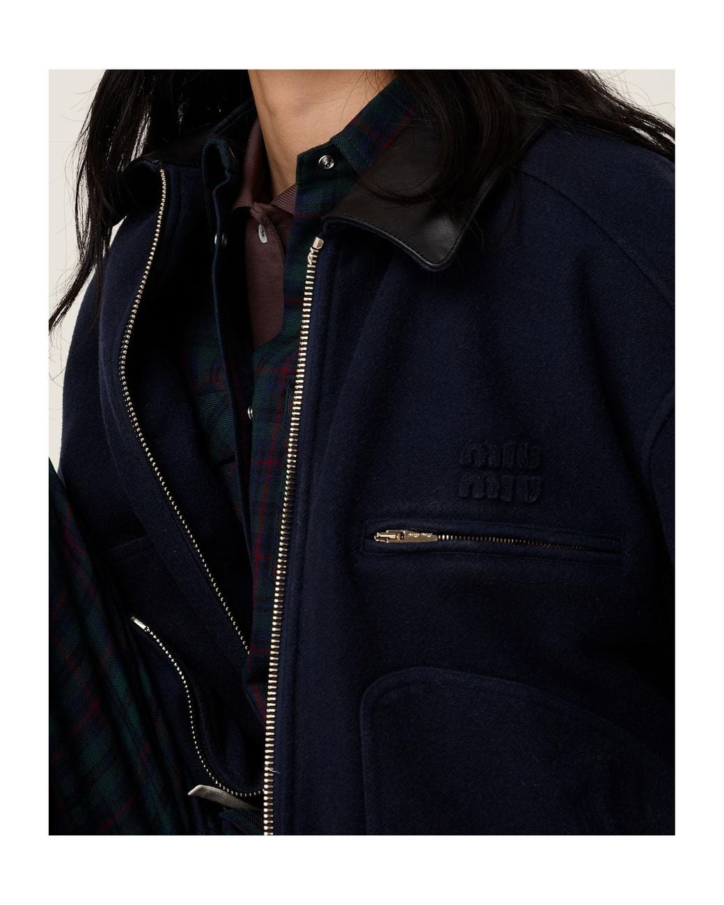 Miu Miu Blue Washed Wool Cloth Blouson Jacket