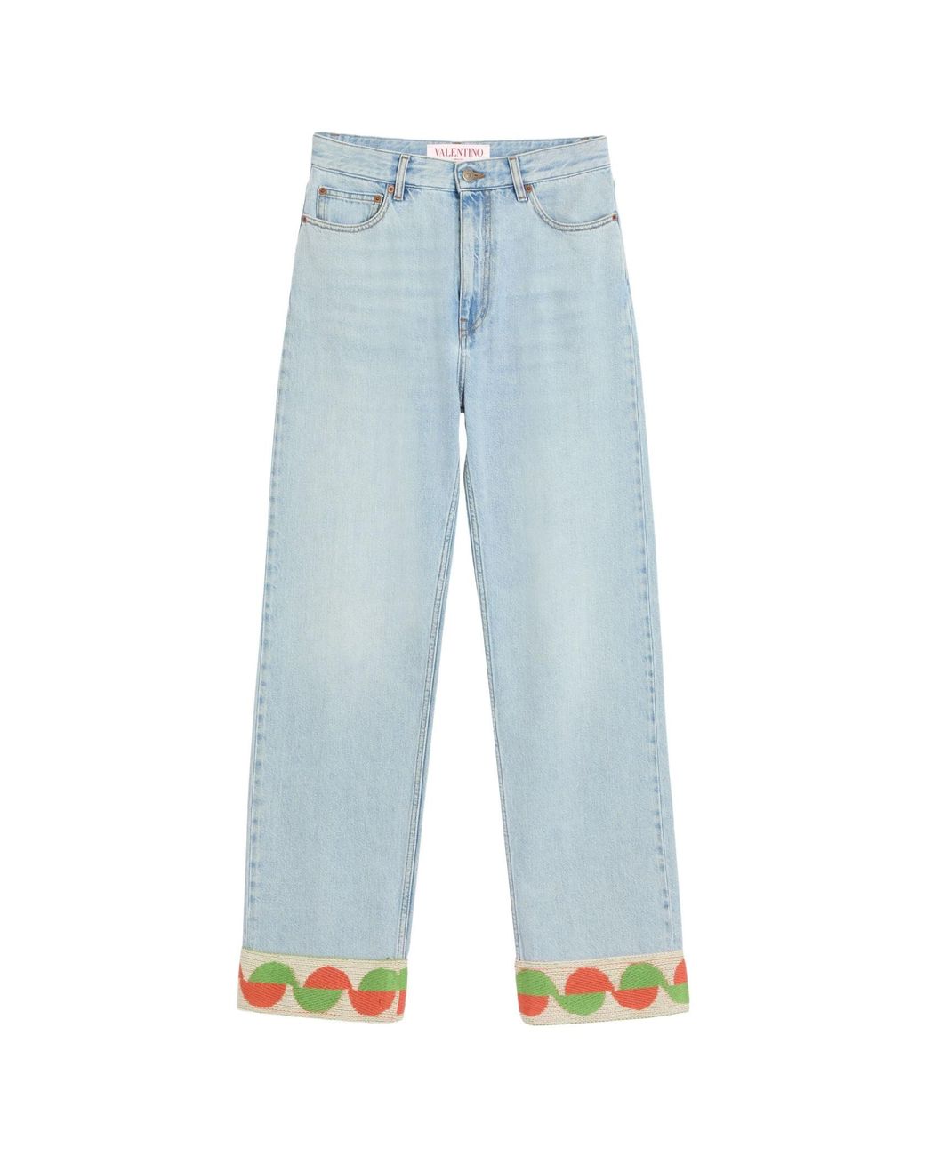 Valentino Blue Jacquard-Trim Straight Leg Jeans