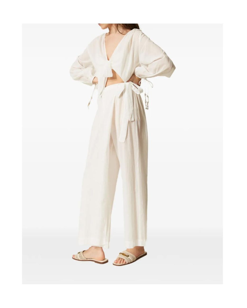Twinset White Muslin Palazzo Trousers