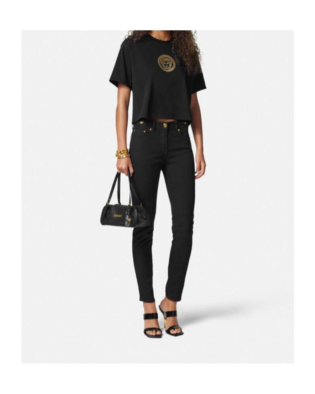 Versace Black Logo-Lettering Zipped Shoulder Bag