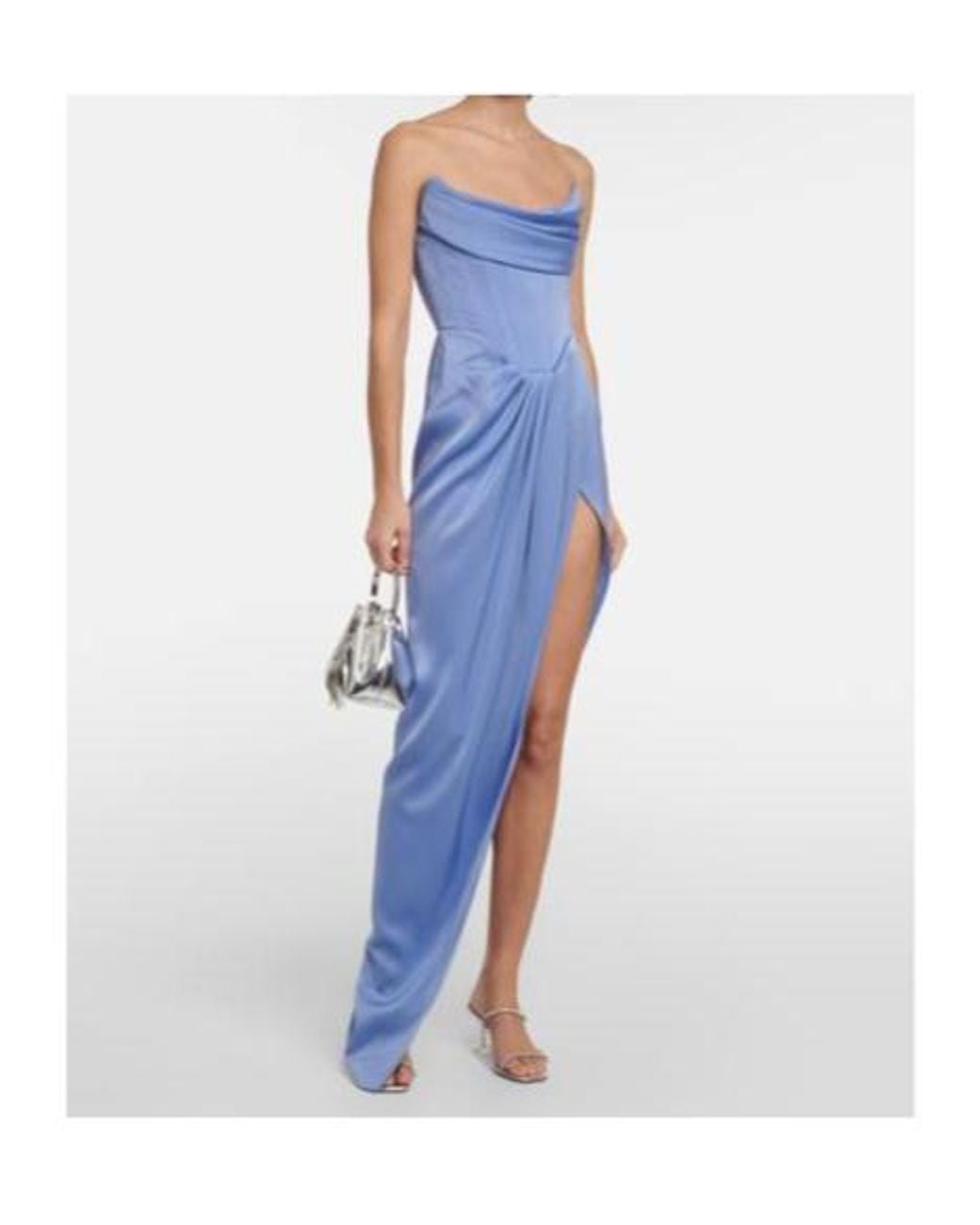 Alex Perry Blue Satin Crepe Draped Bustier Gown