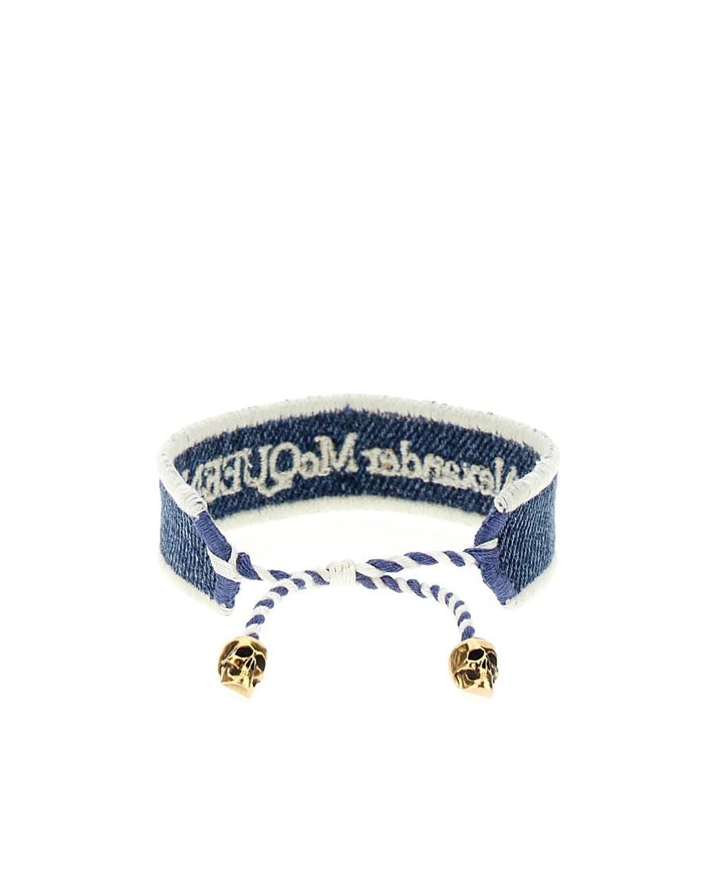 McQueen Blue Logo Embroidered Skull Bracelet