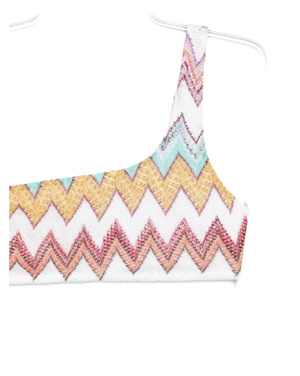 Missoni White Macro Zigzag Pattern One-Shoulder Bikini Set