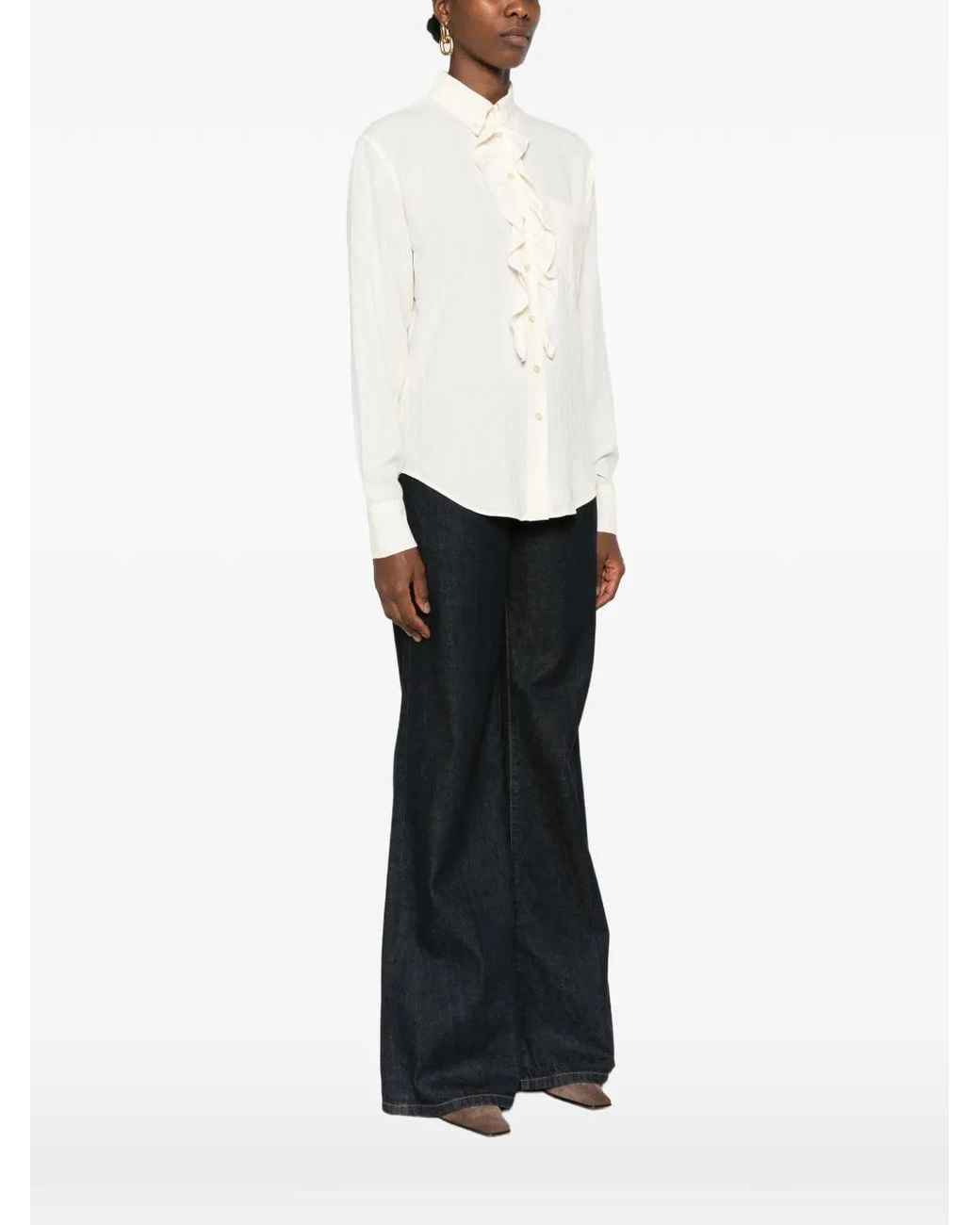 Etro White Ruffled Paisley-Jacquard Shirt