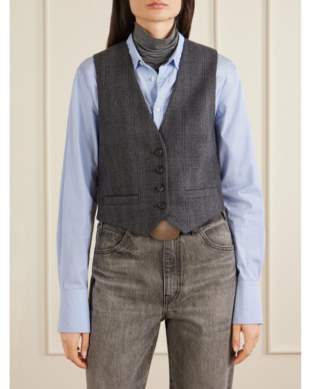Nili Lotan Gray Ismael Checked Wool-Blend Vest