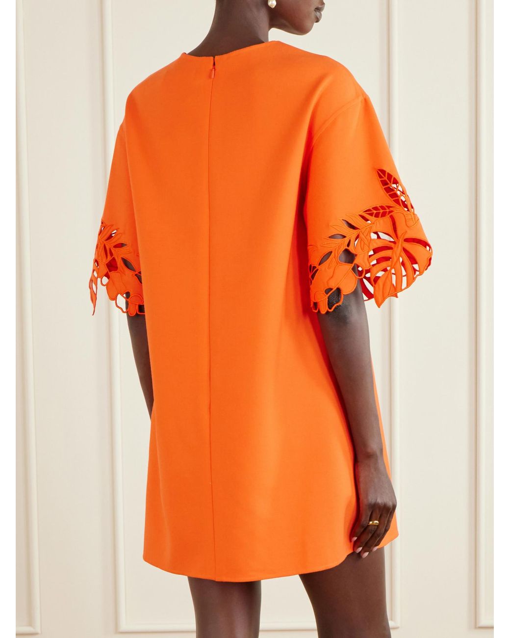 Oscar de la Renta Orange Embroidered Cut-Out Wool-Blend Mini Dress