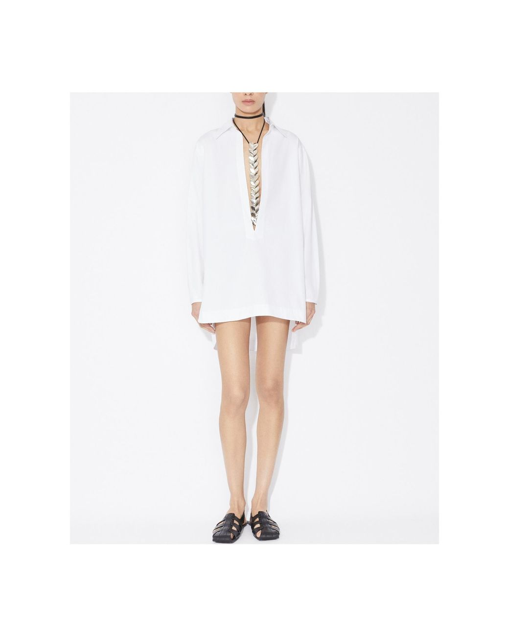 Alaïa White Chic Poplin Mini Shirt Dress For