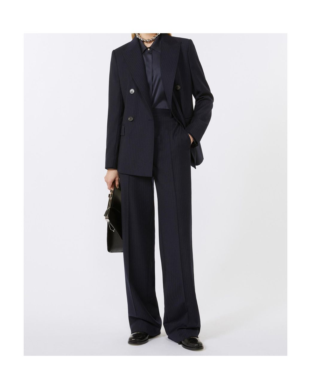 Max Mara Blue Studio Striped Pleated Trousers