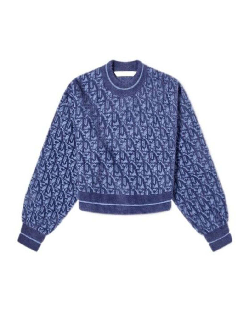 Palm Angels Blue Interwoven Letter Jacquard Wool Sweater