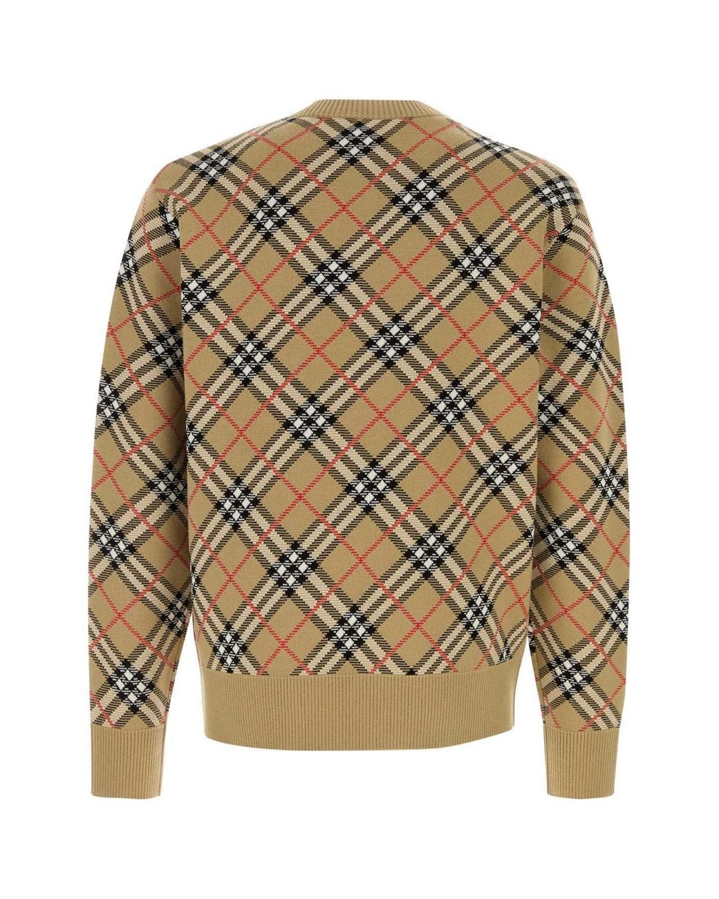 Burberry Brown Checked Crewneck Knitted Jumper for men