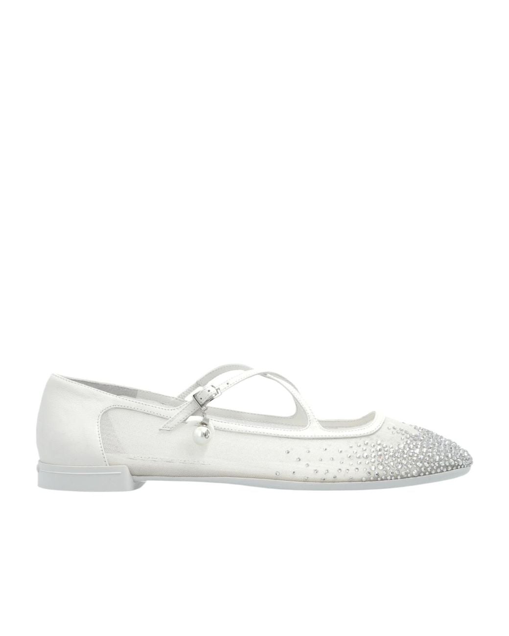 Jimmy Choo White Eleri Embellished Ballerina Shoes