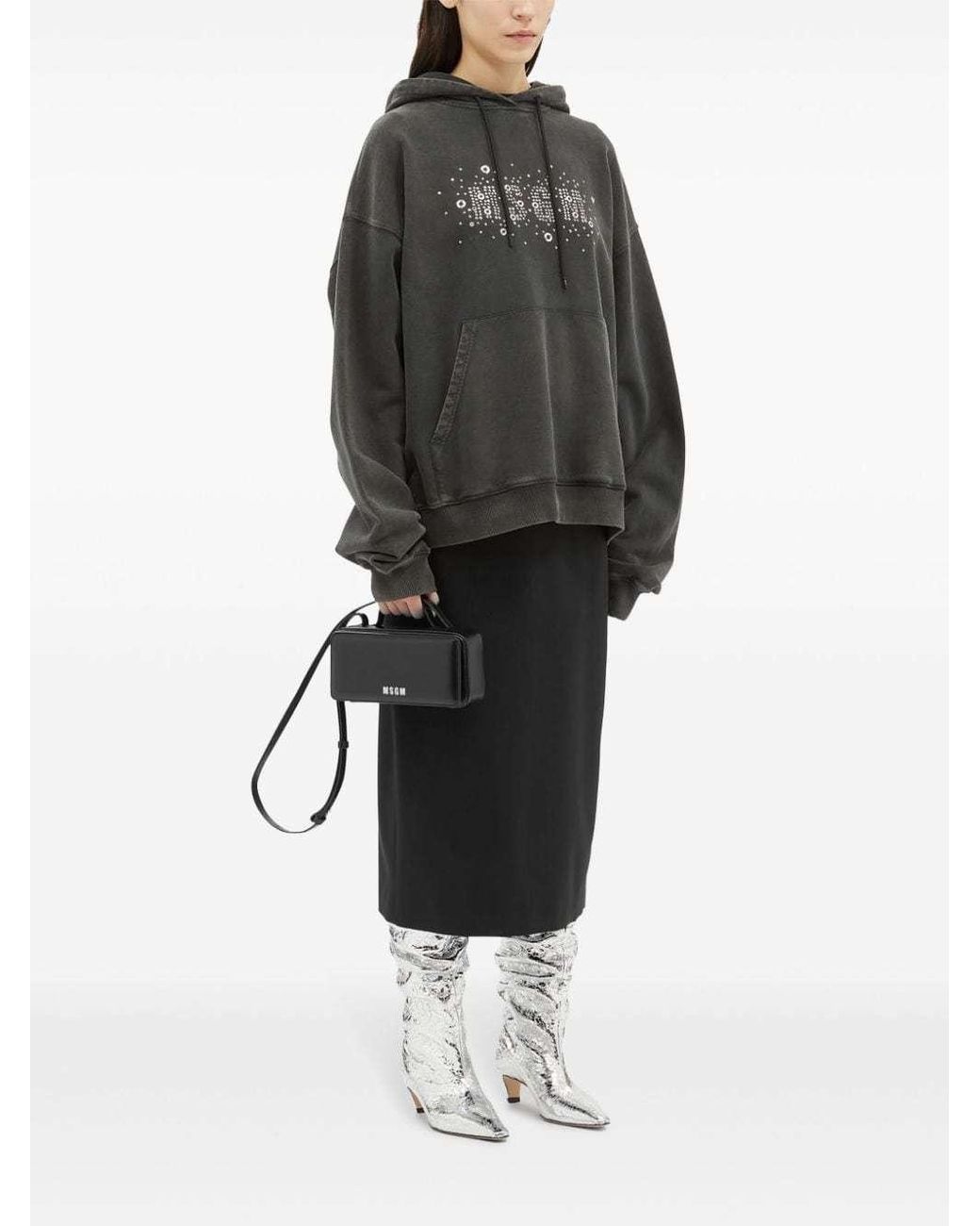 MSGM Black High-Waist Logo-Jacquard Midi Skirt