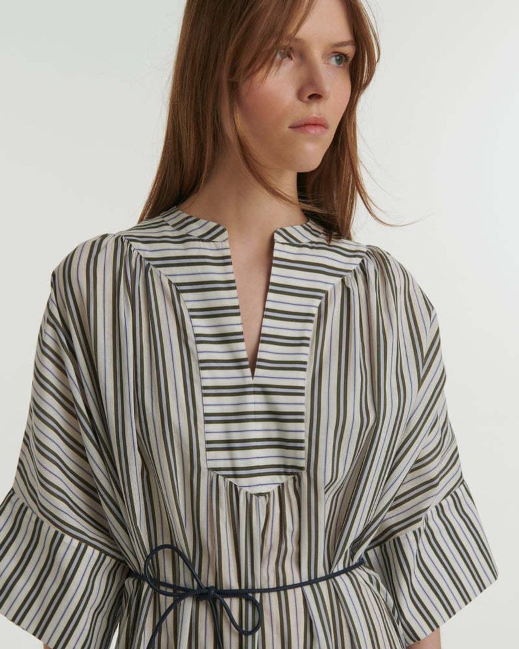 Yves Salomon White Striped Dress