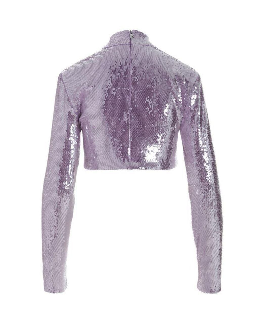 ROTATE BIRGER CHRISTENSEN Purple Sequinned High-Neck Cropped Top