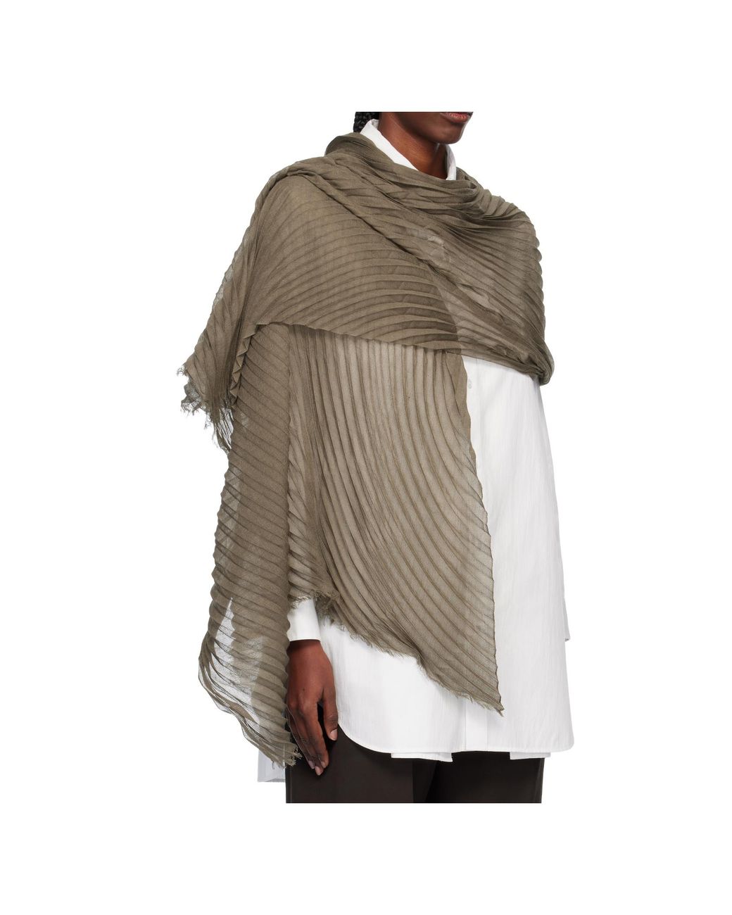 Issey Miyake White Pleated Silk Scarf