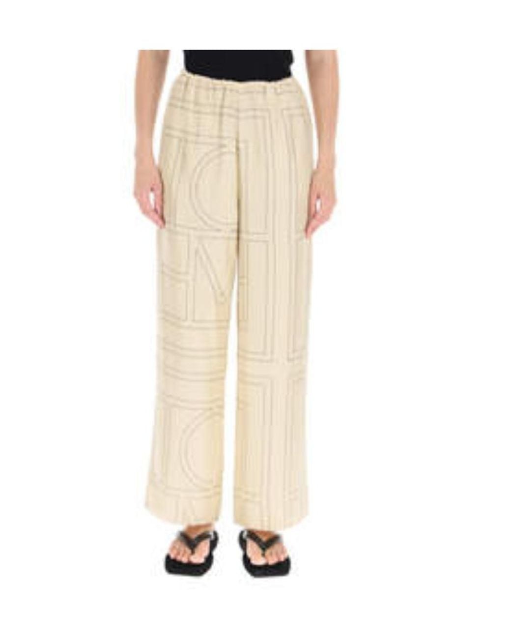 Totême Natural Totême Monogram Detailed Straight-Leg Pants