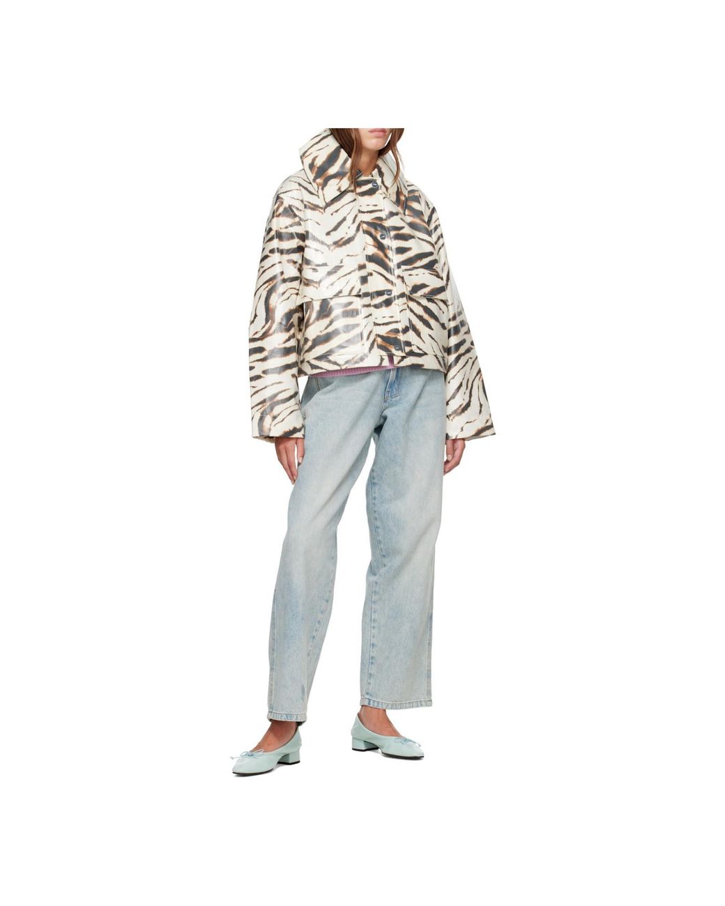 Ganni Natural Boxy Zebra-Print Jacket