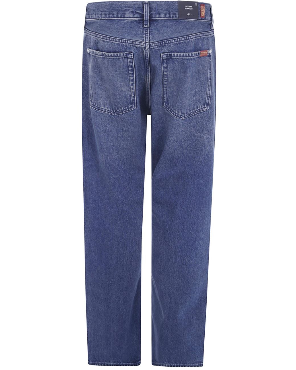 7 For All Mankind Blue Straight Fit Faded Jeans for men