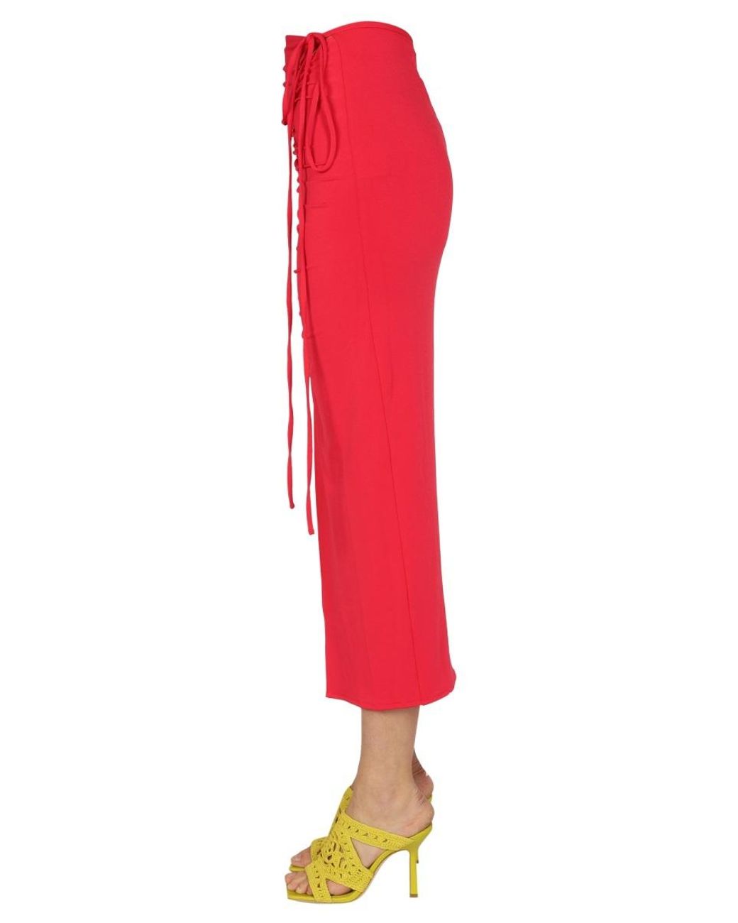 Self-Portrait Red Ruched Drawstring Midi Skirt