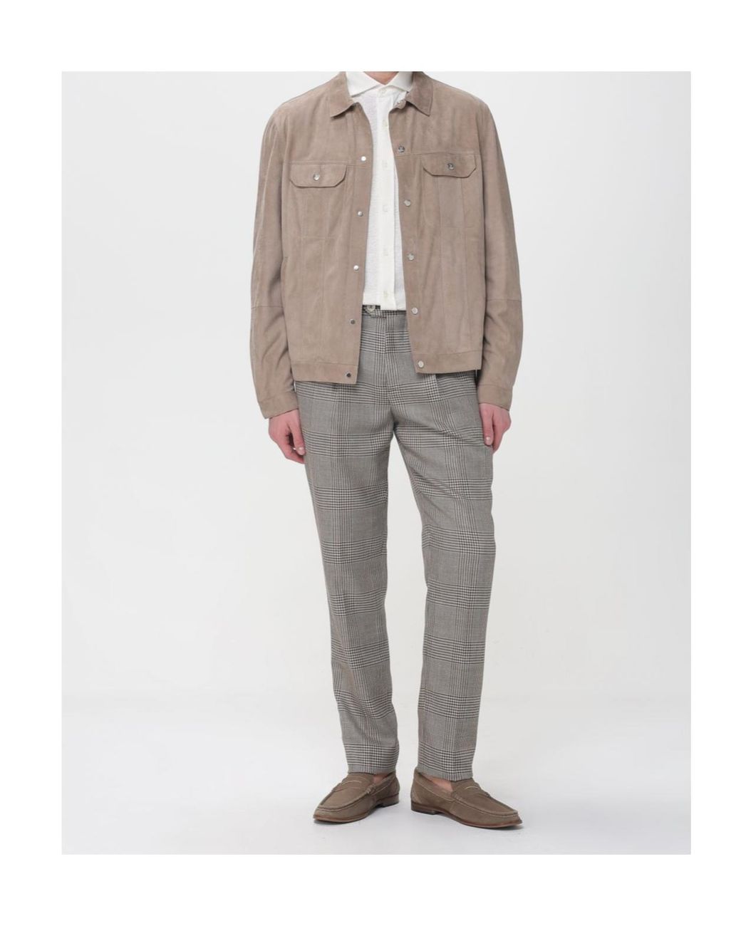 Brunello Cucinelli White Spread Collar Mélange Jersey Shirt for men