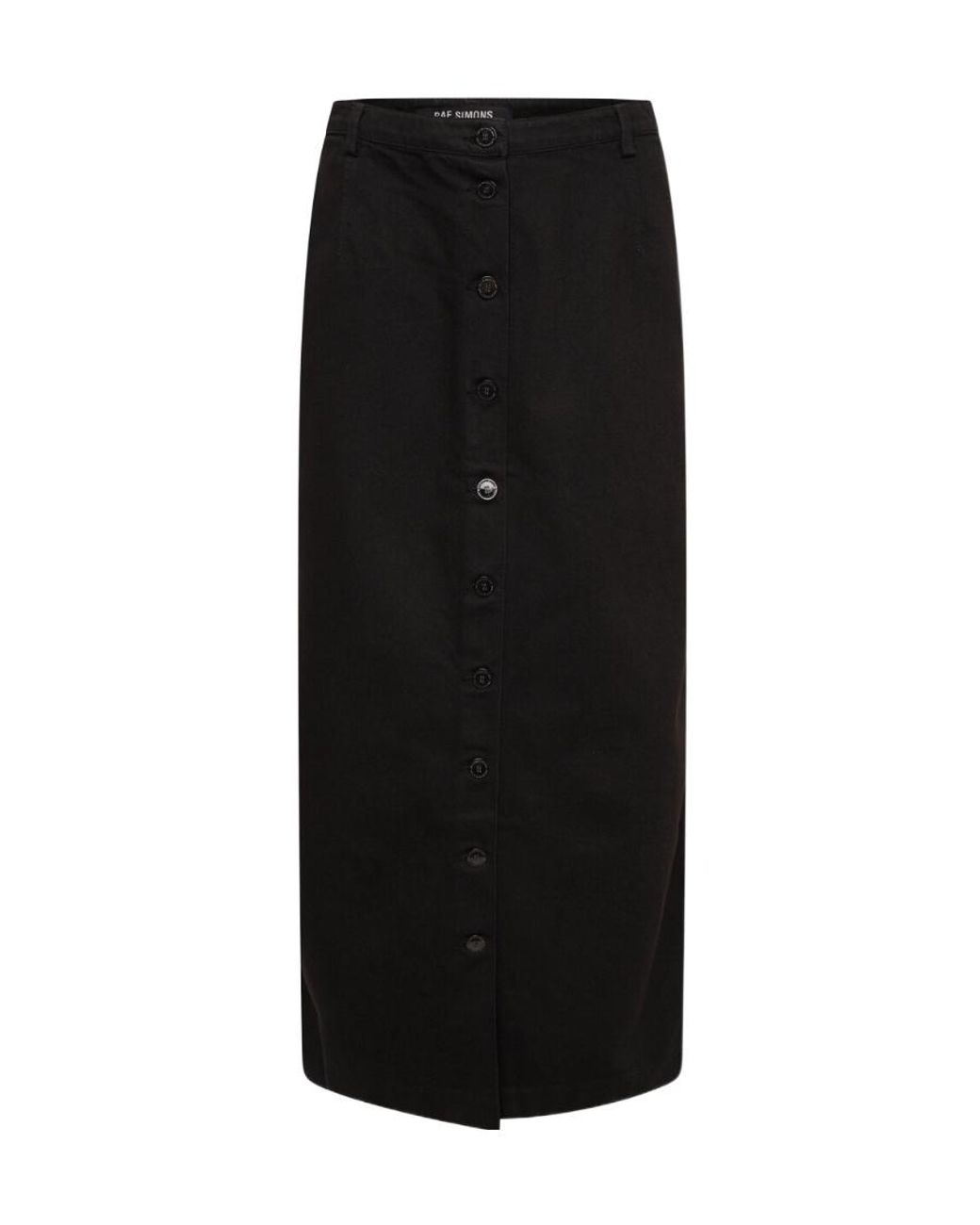 Raf Simons Black Logo Patch Buttoned-Up Denim Midi Skirt