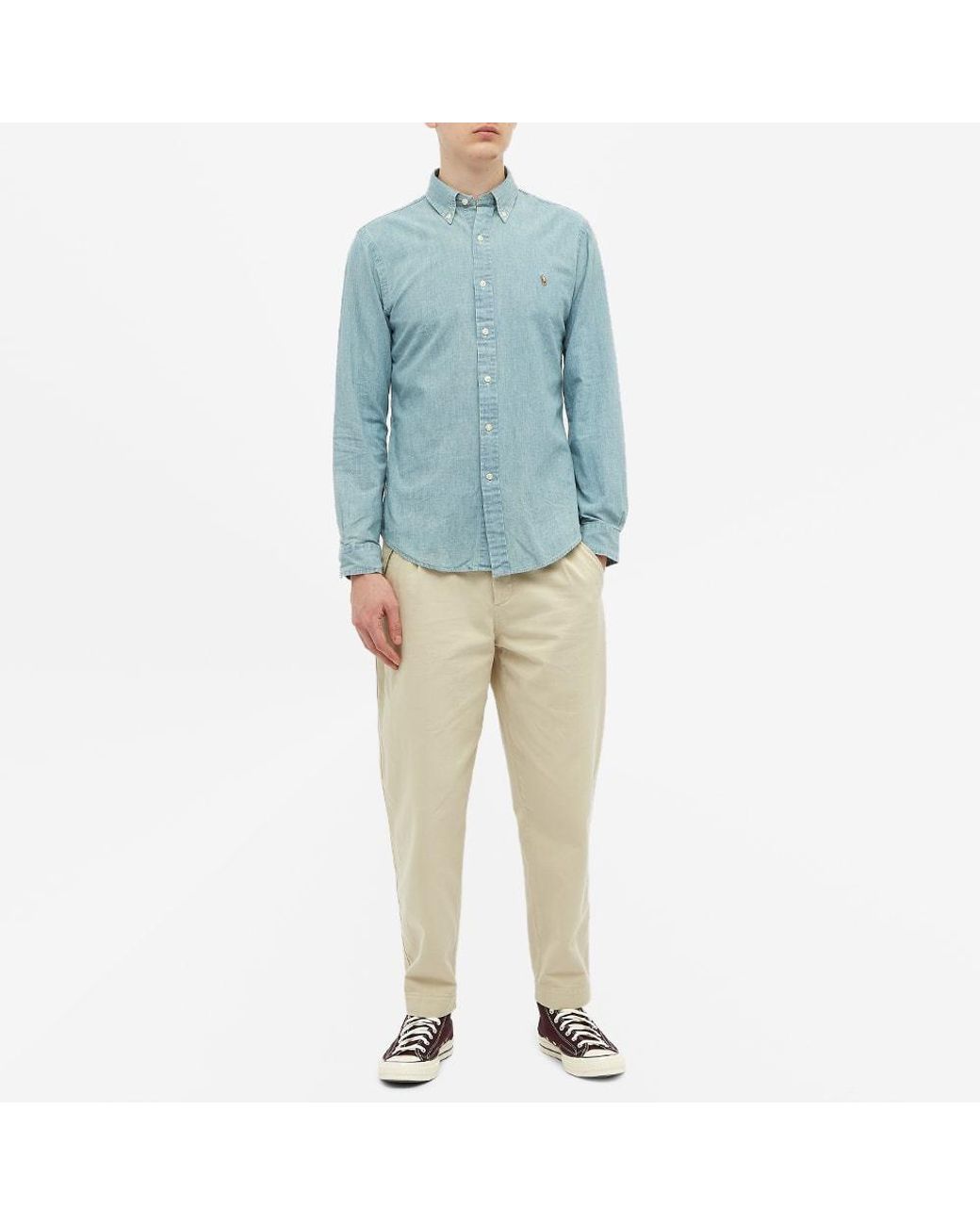 Polo Ralph Lauren Blue Pony Embroidered Curved Hem Shirt for men