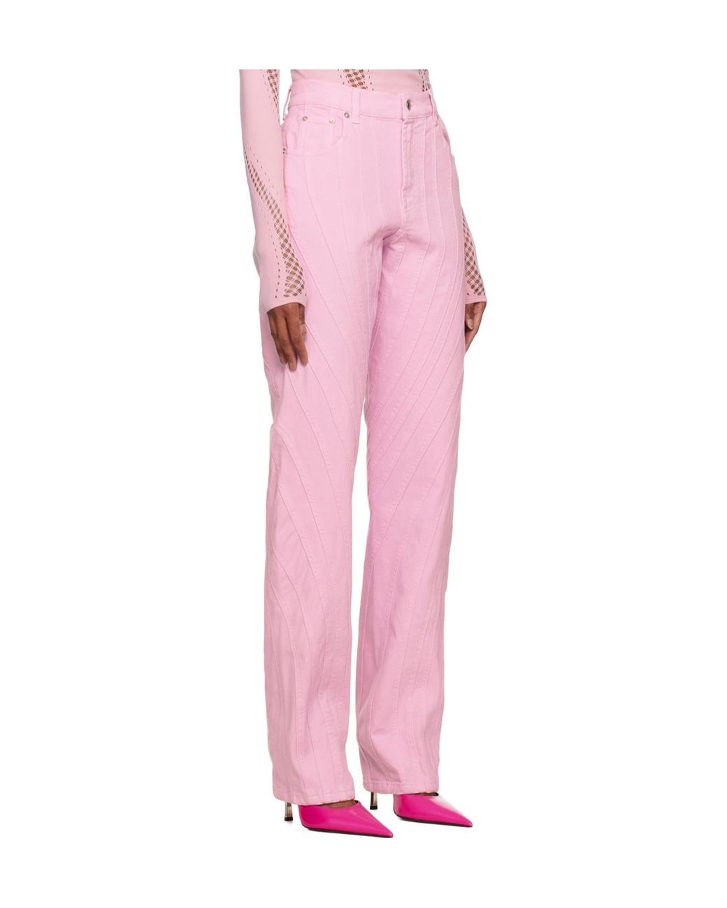 Mugler Pink Belt-Loop Jeans