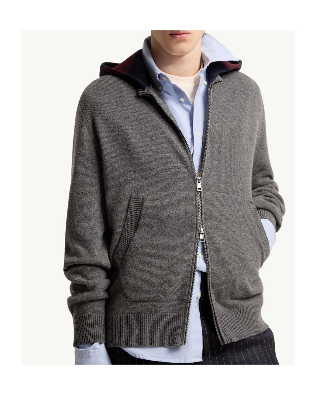 Moncler Gray Hooded Zip-Up Cardigan for men