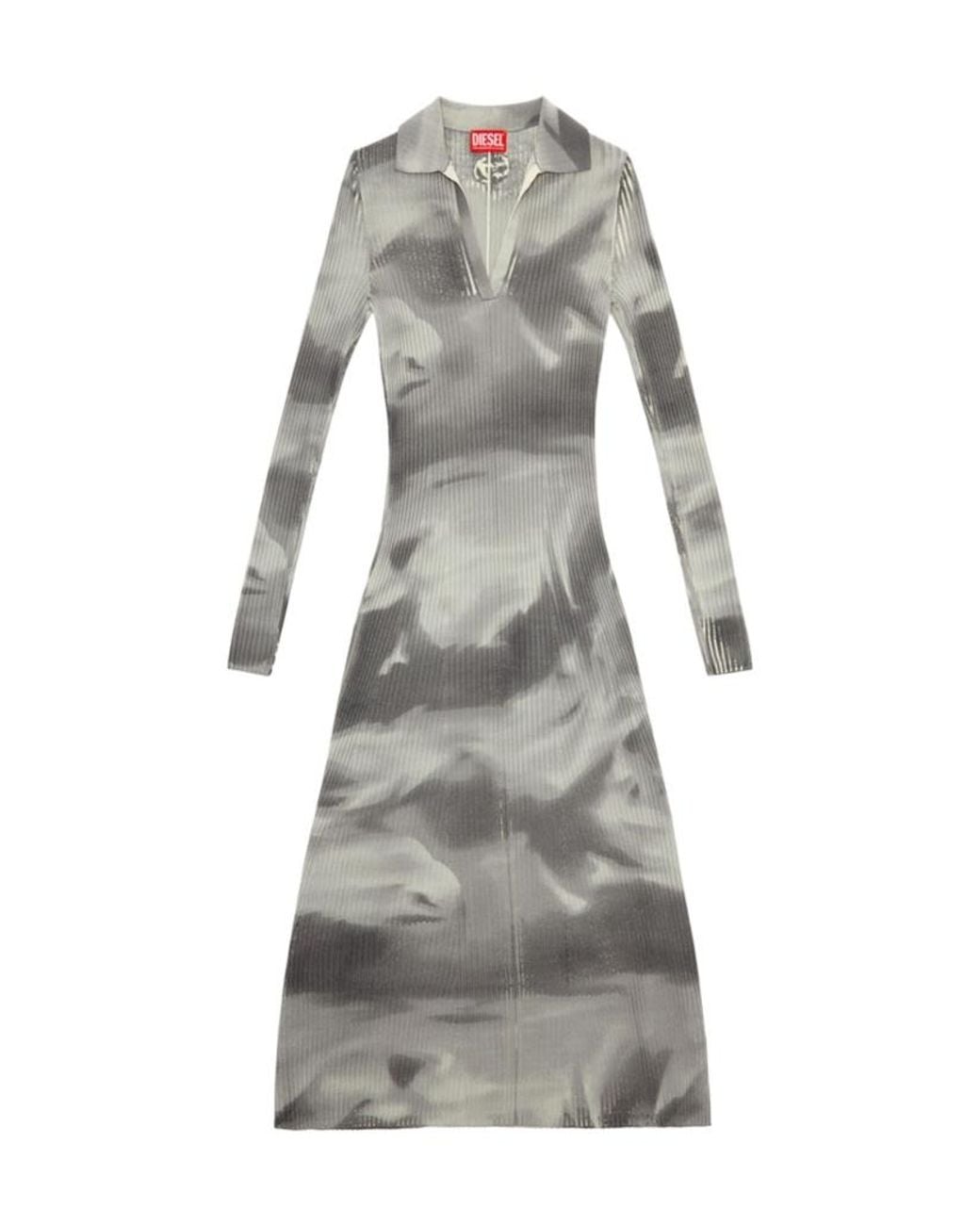 DIESEL Gray M-Bridge Ribbed-Knit Flared Midi Dress