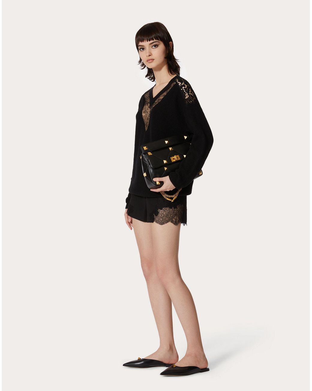 Valentino Black Crepe Couture Lace Shorts