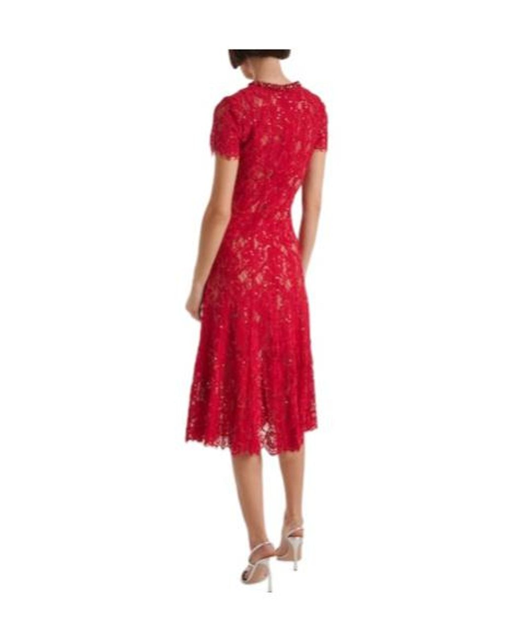 Self-Portrait Red Lace Sequined Midi Dress