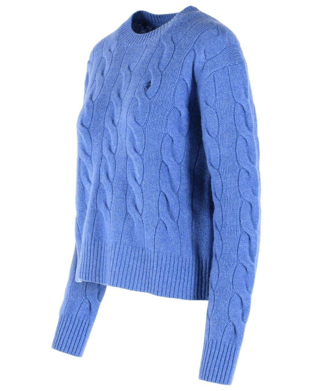 Polo Ralph Lauren Blue Logo Embroidered Cable-Knitted Jumper