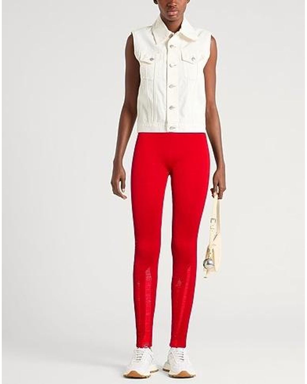 MM6 by Maison Margiela Red Solid Color Knit Leggings